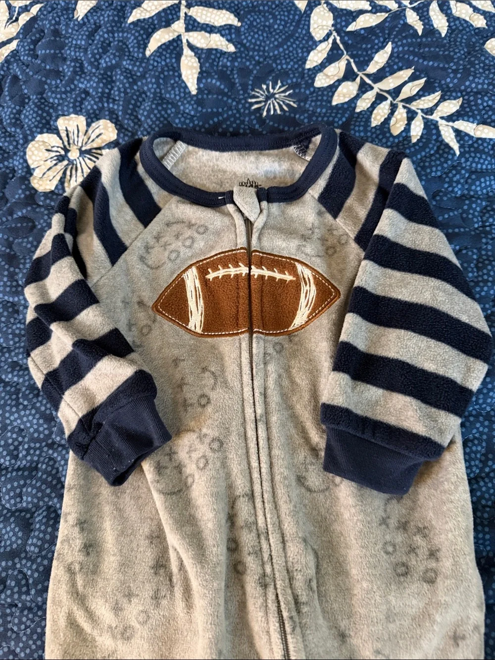 Kids Headquarters size 9M two Football Fleece One-Piece Sleepers - Gray & Brown